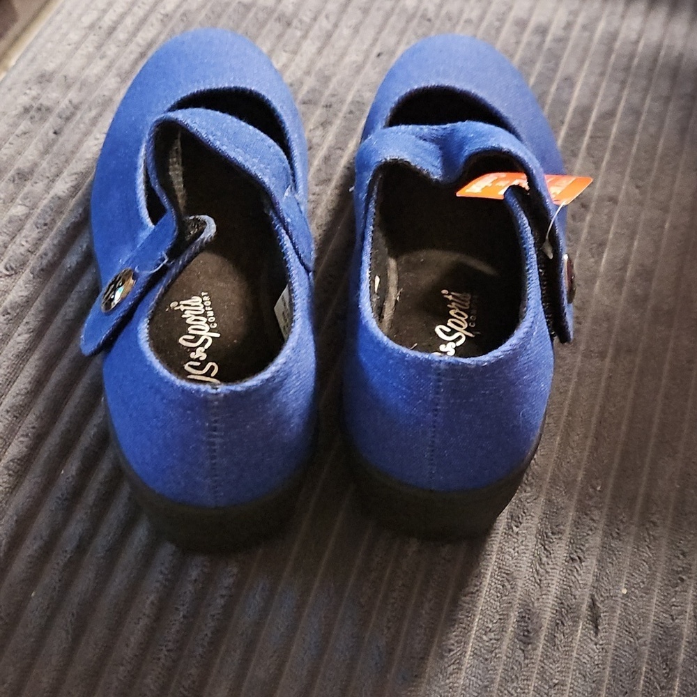 Girls Denim Blue Mary Jane Shoes with Velcro Strap Cushion Memory Foam Insole 5 - Picture 5 of 6